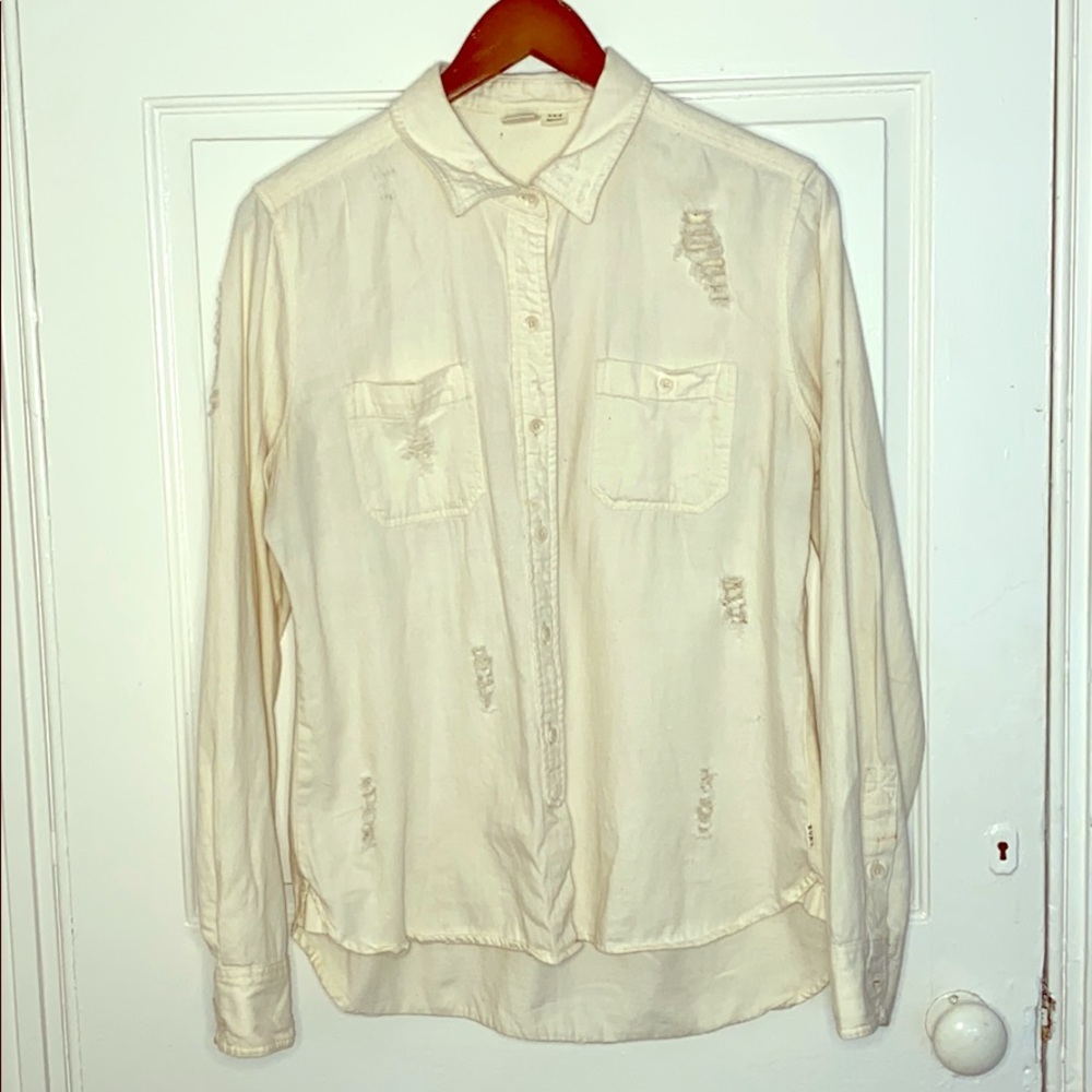 Off white ripped cotton button down